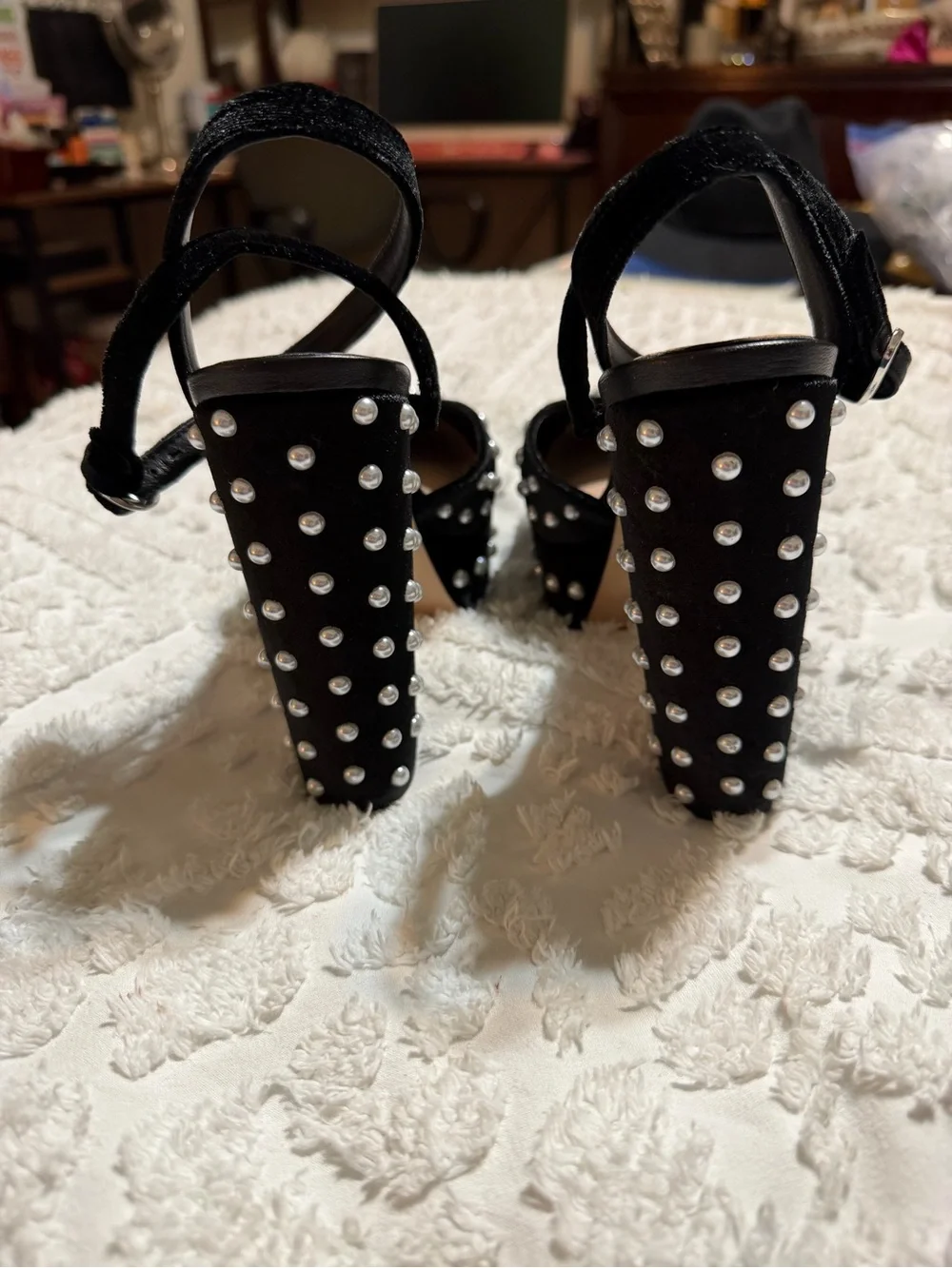 ANTONIO MELANI Black Pearl-Stud Platform Sandals